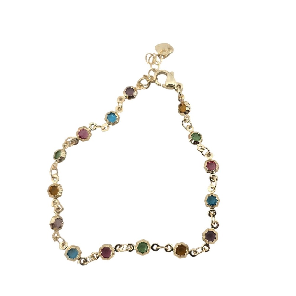 Unbranded Bracelet Womens 6.5-7.75 Rainbow Station Gold Tone Multi Color EUC